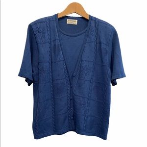 2/$25 Alfred Dunner Vintage Granny’s Oversized Cardigan Twinset Blue Size XL